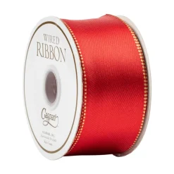 Caspari Christmas Ribbons & Bows|Ribbons & Bows|Satin Red & Gold Reversible Wired Ribbon - 6 Yard Spool