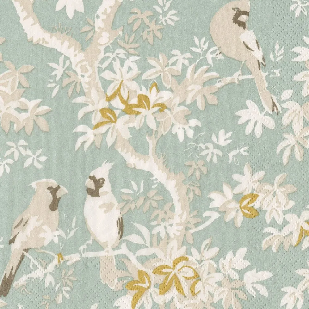 Caspari Paper Dinner Napkins|Scenic Songbirds Celadon Dinner Napkins - 20 Per Package