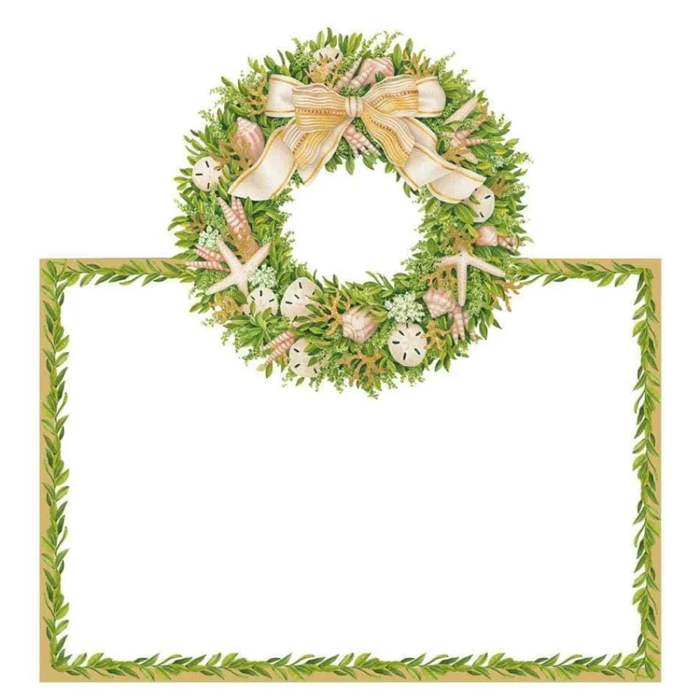 Caspari Place Cards|Shell Wreath Place Cards Die Cut Package 8 In