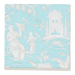 Caspari Boxed Cocktail Napkins|Capri|Silk Road Toile Robin's Egg Boxed Cocktail Napkins - 40 Per Box
