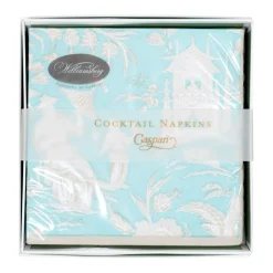 Caspari Boxed Cocktail Napkins|Capri|Silk Road Toile Robin's Egg Boxed Cocktail Napkins - 40 Per Box