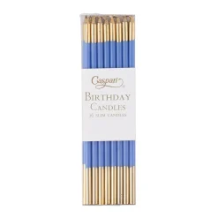 Caspari Birthday|Graduation Celebration|Slim Birthday Candles in French Blue & Gold - 16 Candles Per Package
