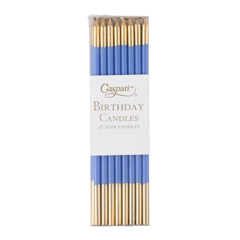 Caspari Birthday|Graduation Celebration|Slim Birthday Candles in French Blue & Gold - 16 Candles Per Package