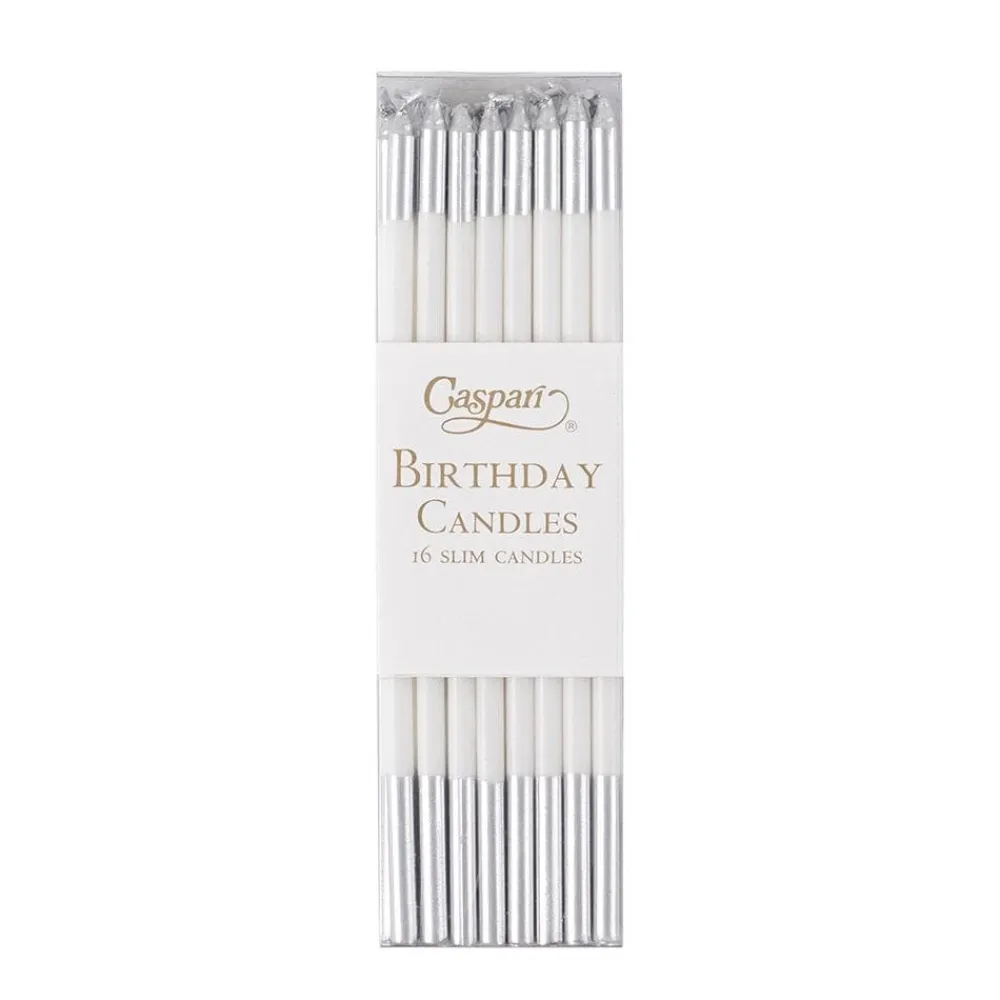 Caspari Birthday|New Year'S|Slim Birthday Candles in White & Silver - 16 Candles Per Package
