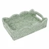 Caspari Summer Picnic|Rattan Trays And Accessories|Small Scalloped Rattan Tray in Green- 11.75"L x 7.75"W x 3.5"H