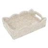 Caspari Rattan Trays And Accessories|Capri|Small Scalloped Rattan Tray in Cream - 11.75"L x 7.75"W x 3.5"H