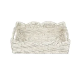 Caspari Rattan Trays And Accessories|Capri|Small Scalloped Rattan Tray in Cream - 11.75
