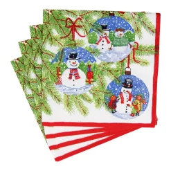 Caspari Christmas Napkins|Paper Cocktail Napkins|Snowman Ornaments Cocktail Napkins - 20 Per Package