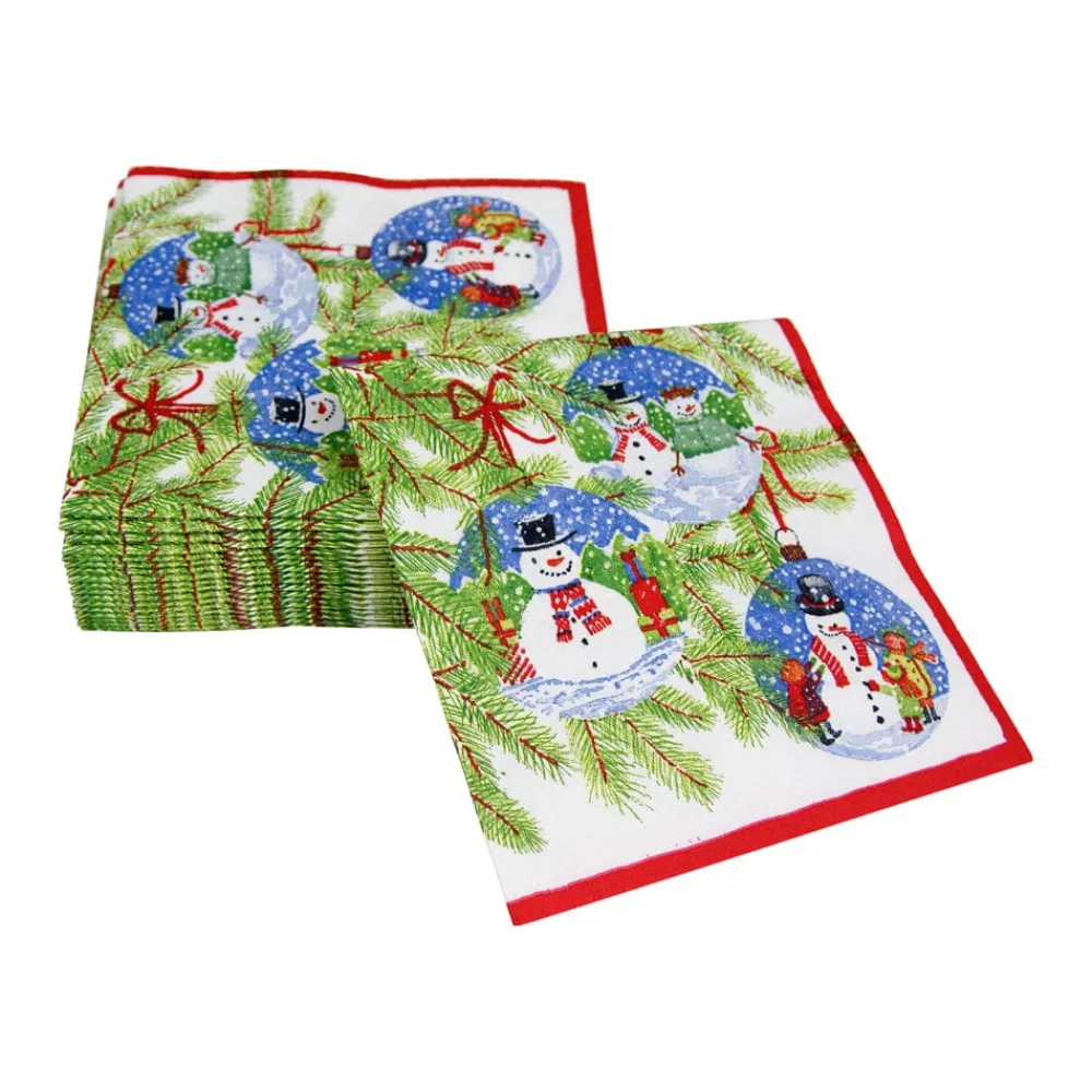 Caspari Christmas Napkins|Paper Cocktail Napkins|Snowman Ornaments Cocktail Napkins - 20 Per Package