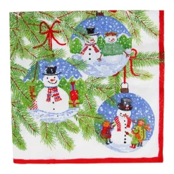 Caspari Christmas Napkins|Paper Luncheon Napkins|Snowman Ornaments Luncheon Napkins - 20 Per Package