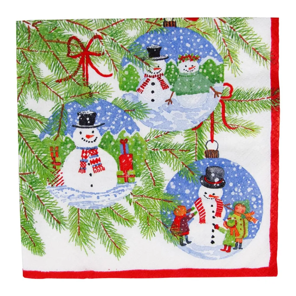 Caspari Christmas Napkins|Paper Luncheon Napkins|Snowman Ornaments Luncheon Napkins - 20 Per Package