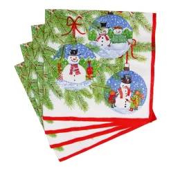Caspari Christmas Napkins|Paper Luncheon Napkins|Snowman Ornaments Luncheon Napkins - 20 Per Package