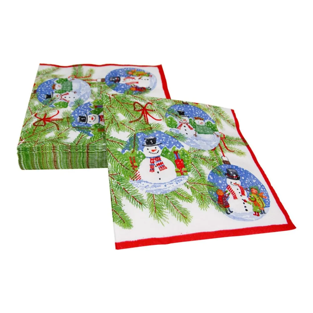 Caspari Christmas Napkins|Paper Luncheon Napkins|Snowman Ornaments Luncheon Napkins - 20 Per Package