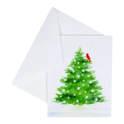 Caspari Christmas And Holiday Cards|Boxed Holiday Cards|Snowy Tree with Cardinal Petite Boxed Christmas Cards - includes 15 cards & envelopes