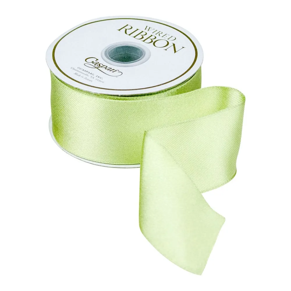 Caspari Christmas Ribbons & Bows|Ribbons & Bows|Solid Satin Wired Celadon Ribbon - 1 Spool Of Ribbon