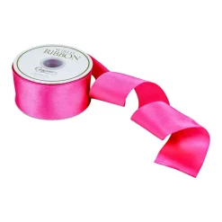 Caspari Ribbons & Bows|Solid Satin Wired Shocking Pink Ribbon - 1 Spool Of Ribbon