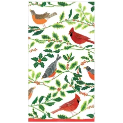 Caspari Christmas Napkins|Paper Guest Towels|Songbirds and Holly Paper Guest Towel Napkins in White - 15 Per Package