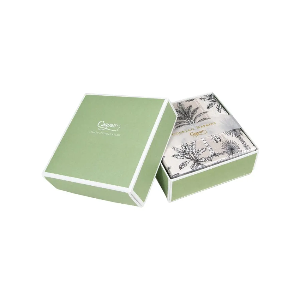 Caspari Boxed Cocktail Napkins|Southern Palms Flax & White Boxed Cocktail Napkins - 40 Per Box
