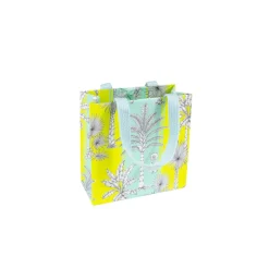 Caspari Gift & Bottle Bags|Southern Palms Turquoise & Lime Small Square Gift Bags - 1 Each