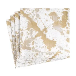 Caspari Christmas Napkins|Valentine'S Day|Splatterware Paper Cocktail Napkins in Gold - 20 Per Package