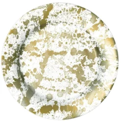 Caspari Christmas Plates|Valentine'S Day|Splatterware Paper Dinner Plates in Gold - 8 Per Package