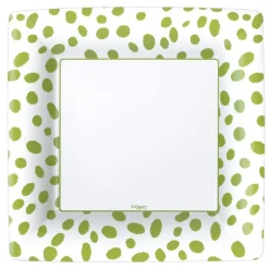 Caspari Easter|Paper Dinner Plates|Spots Square Paper Dinner Plates in Green - 8 Per Package
