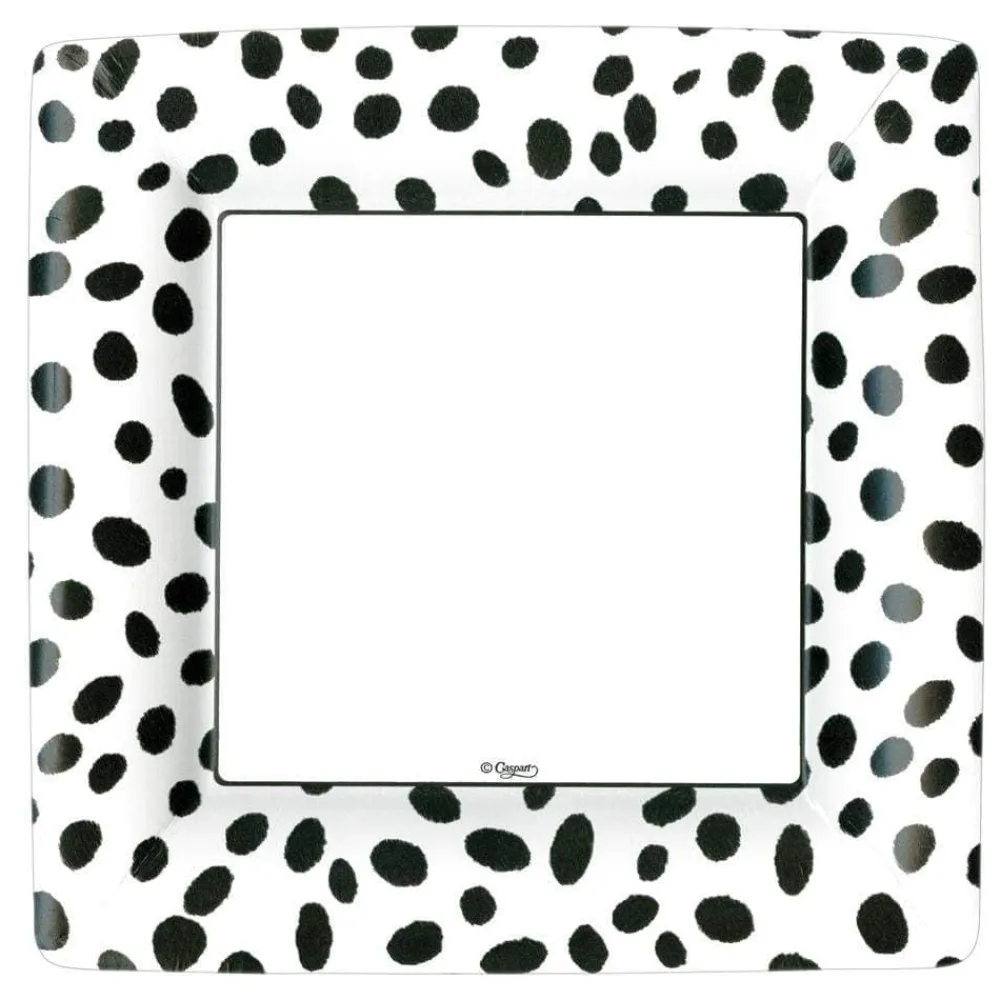 Caspari Paper Dinner Plates|Spots Square Paper Dinner Plates in Black - 8 Per Package