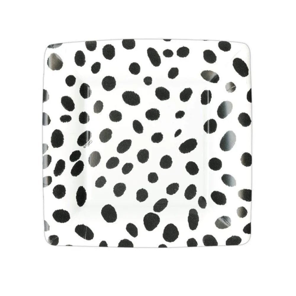 Caspari Paper Salad And Dessert Plates|Spots Square Paper Salad & Dessert Plates in Black - 8 Per Package