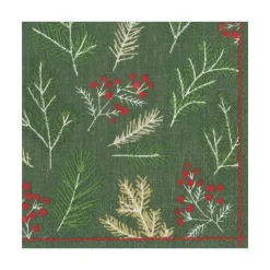 Caspari Christmas Napkins|Paper Luncheon Napkins|Sprigs and Berries Paper Luncheon Napkins in Evergreen - 20 Per Package