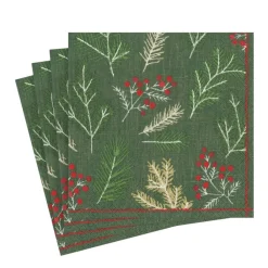 Caspari Christmas Napkins|Paper Luncheon Napkins|Sprigs and Berries Paper Luncheon Napkins in Evergreen - 20 Per Package