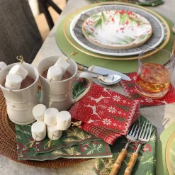 Caspari Christmas Napkins|Paper Luncheon Napkins|Sprigs and Berries Paper Luncheon Napkins in Evergreen - 20 Per Package