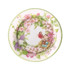 Caspari Easter|Paper Salad And Dessert Plates|Spring Wreath Paper Salad & Dessert Plates - 8 Per Package