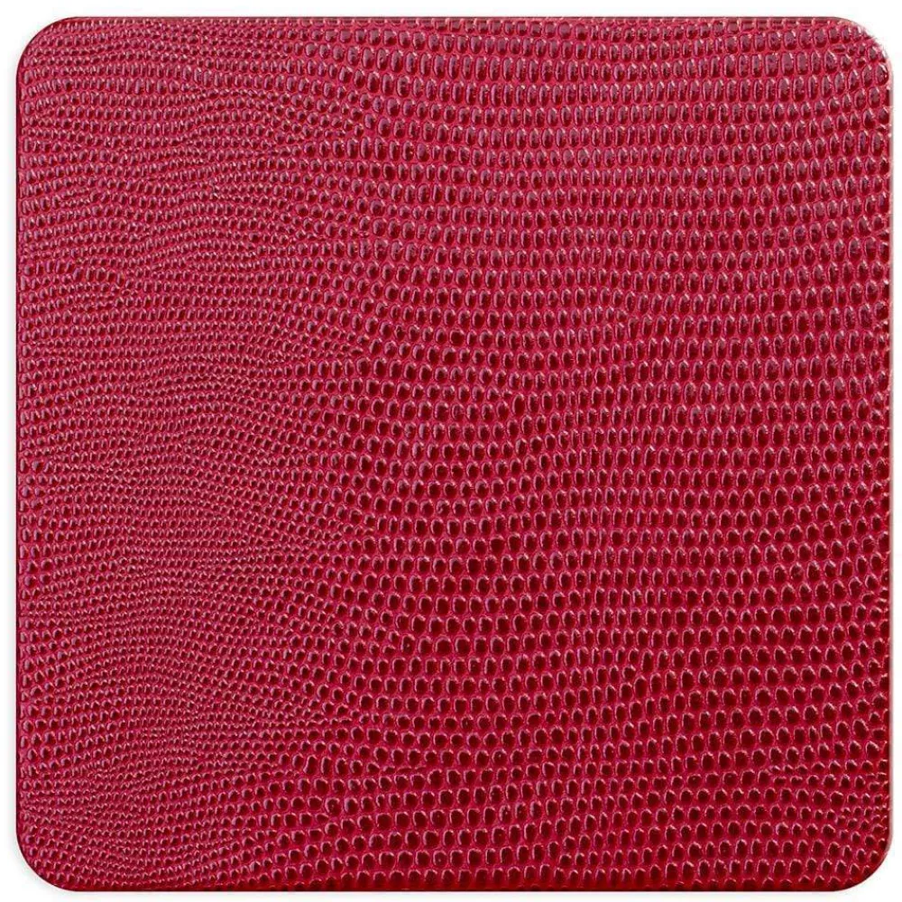 Caspari Christmas Placemats & Coasters|Mother'S Day|Square Lizard Coasters in Cranberry - 8 Per Box