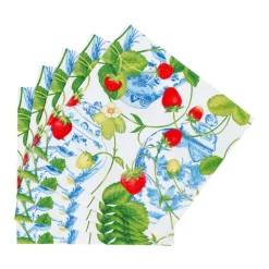 Caspari Memorial Day|Paper Cocktail Napkins|Strawberries And Cream Cocktail Napkins - 20 Per Package