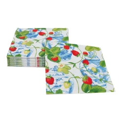Caspari Memorial Day|Paper Cocktail Napkins|Strawberries And Cream Cocktail Napkins - 20 Per Package
