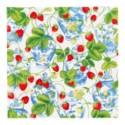 Caspari Memorial Day|Paper Cocktail Napkins|Strawberries And Cream Cocktail Napkins - 20 Per Package
