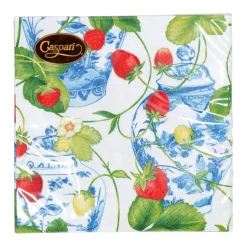 Caspari Memorial Day|Paper Cocktail Napkins|Strawberries And Cream Cocktail Napkins - 20 Per Package
