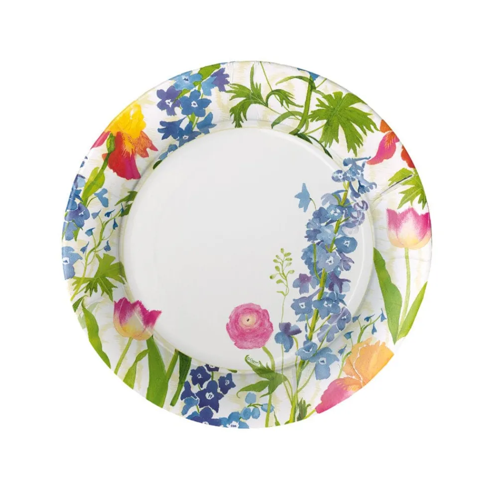 Caspari Paper Salad And Dessert Plates|Summer Garden Paper Salad & Dessert Plates in White - 8 Per Package