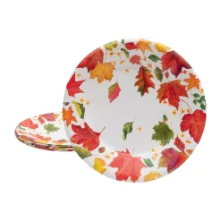 Caspari Paper Dinner Plates|Swirling Leaves White Paper Dinner Plates - includes 8 Paper Dinner Plates
