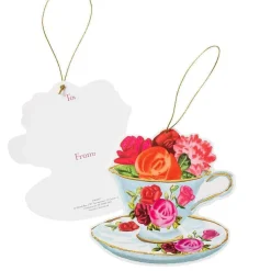 Caspari Gift Tags & Enclosure Cards|Tea Cups Decorative Die-Cut Gift Tags - 2 Per Package