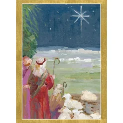 Caspari Christmas And Holiday Cards|Boxed Holiday Cards|The Shepherds' Field Small Boxed Christmas Cards - includes 15 cards & envelopes