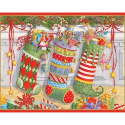 Caspari Christmas And Holiday Cards|Boxed Holiday Cards|Three Stockings Classic Boxed Christmas Cards - includes 15 cards & envelopes
