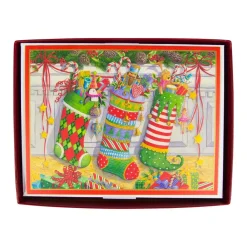 Caspari Christmas And Holiday Cards|Boxed Holiday Cards|Three Stockings Classic Boxed Christmas Cards - includes 15 cards & envelopes