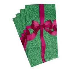 Caspari Christmas Napkins|Paper Guest Towels|Tied With A Bow Green & Plum Guest Towel Napkins - 15 Per Package