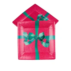 Caspari Christmas Plates|Paper Salad And Dessert Plates|Tied With A Bow Red & Spruce Sq Salad & Dessert Plates - 8 Per Package