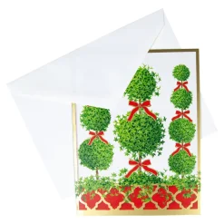 Caspari Christmas And Holiday Cards|Boxed Holiday Cards|Topiaries Boxed Christmas Cards - 15 Christmas Cards & 15 Envelopes