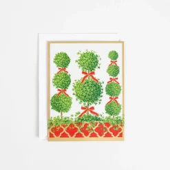 Caspari Christmas And Holiday Cards|Boxed Holiday Cards|Topiaries Classic Boxed Christmas Cards - includes 15 cards & envelopes
