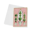 Caspari Christmas And Holiday Cards|Boxed Holiday Cards|Topiaries With Red Ribbon Small Boxed Christmas Cards - includes 15 cards & envelopes