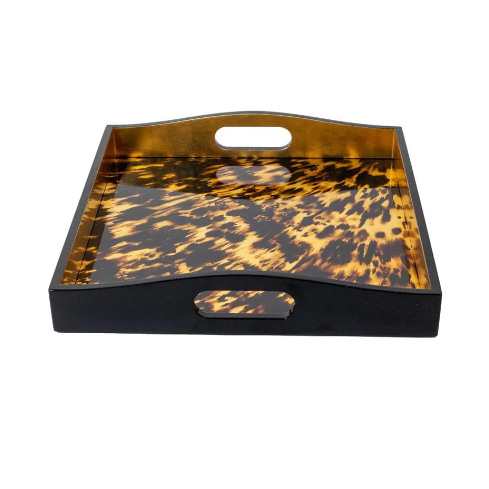 Caspari Lacquerware|New Year'S|Tortoiseshell Lacquer Square Tray - 14" Square