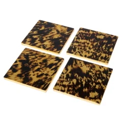 Caspari Lacquerware|Cocktail Party|Tortoiseshell Set Of 4 Lacquer Coasters - 4" Diameter